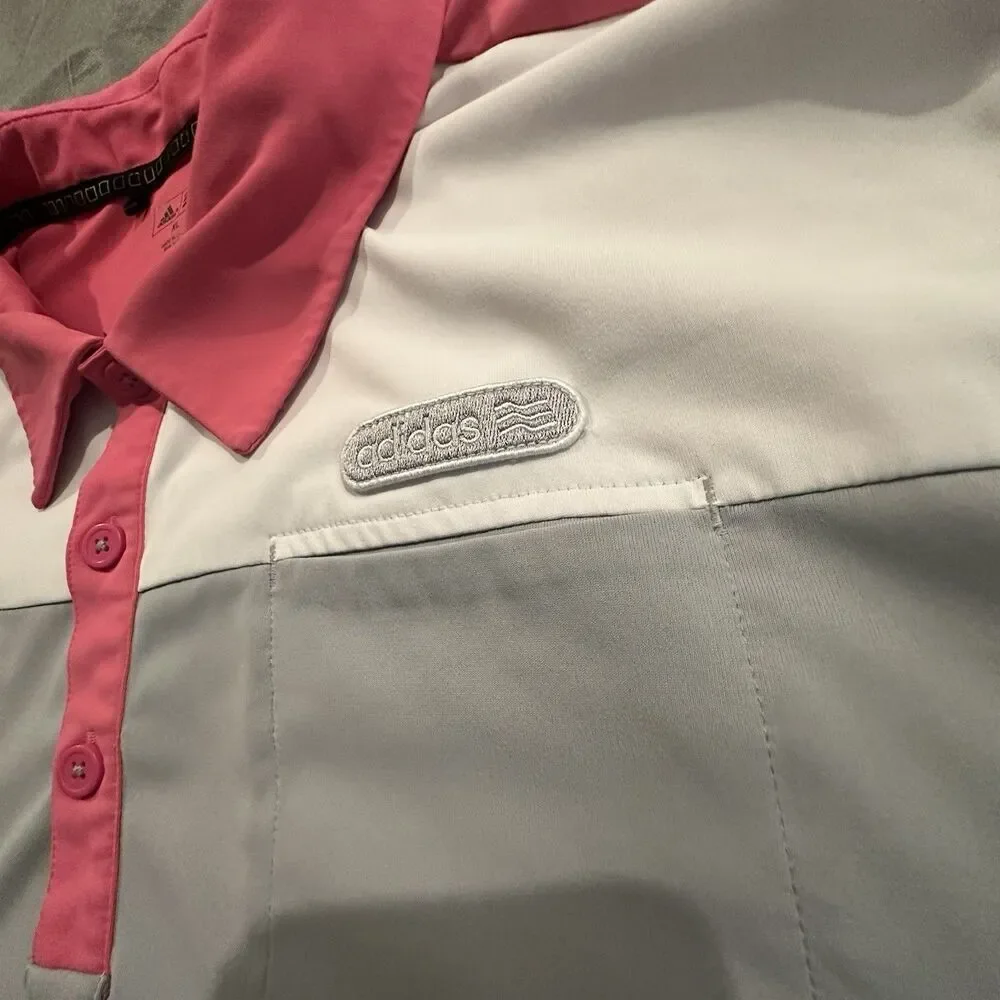 Adidas Golf Shirt Men's XL Colorblock Polo Pink Logo Patch Performance Stripe